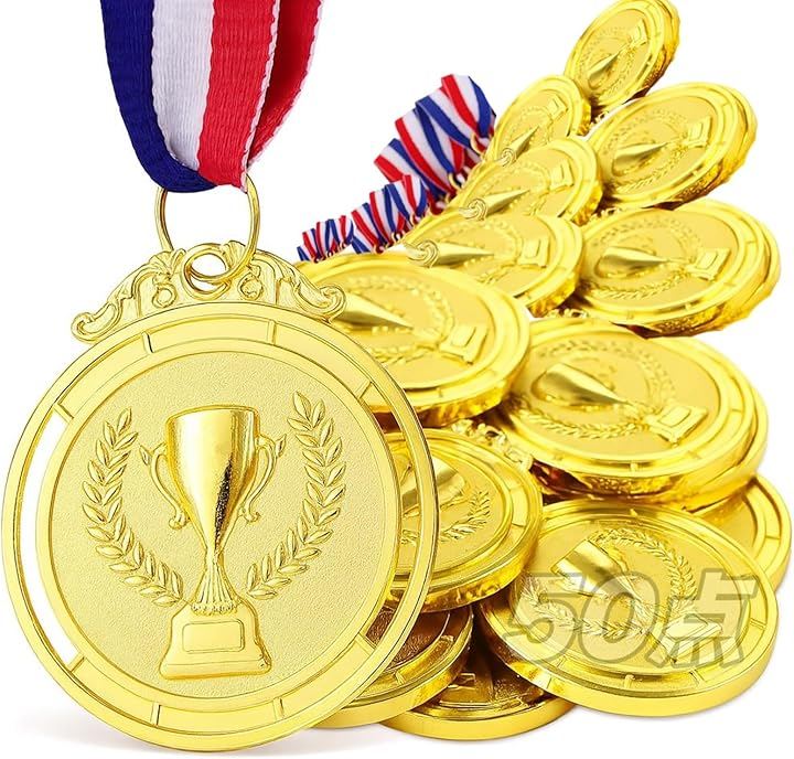 金メダル ご褒美 表彰 運動会 イベント 景品 子ども会 発表会 プレゼント用 軽量タイプ ゴールドメダル 高品質デザイン (金50個セット, 直径5cm)