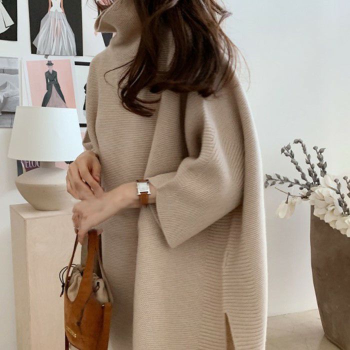 2021年 秋冬 ポンチョ風 ハイネック ニット セーター レディース トップス 長袖 カジュアル かわいい フェミニン きれいめ 大人可愛い 上品 きれいめカジュアル 大人ガーリー オフィスカジュア