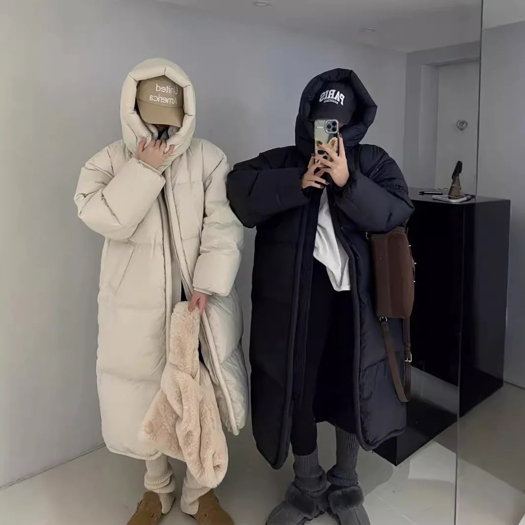 90 ホワイトダックダウン エクストラロングダウンジャケット 女性用 膝上 2025 新しい厚みのある大きなキルトゆったりとした冬ドラマジャケット