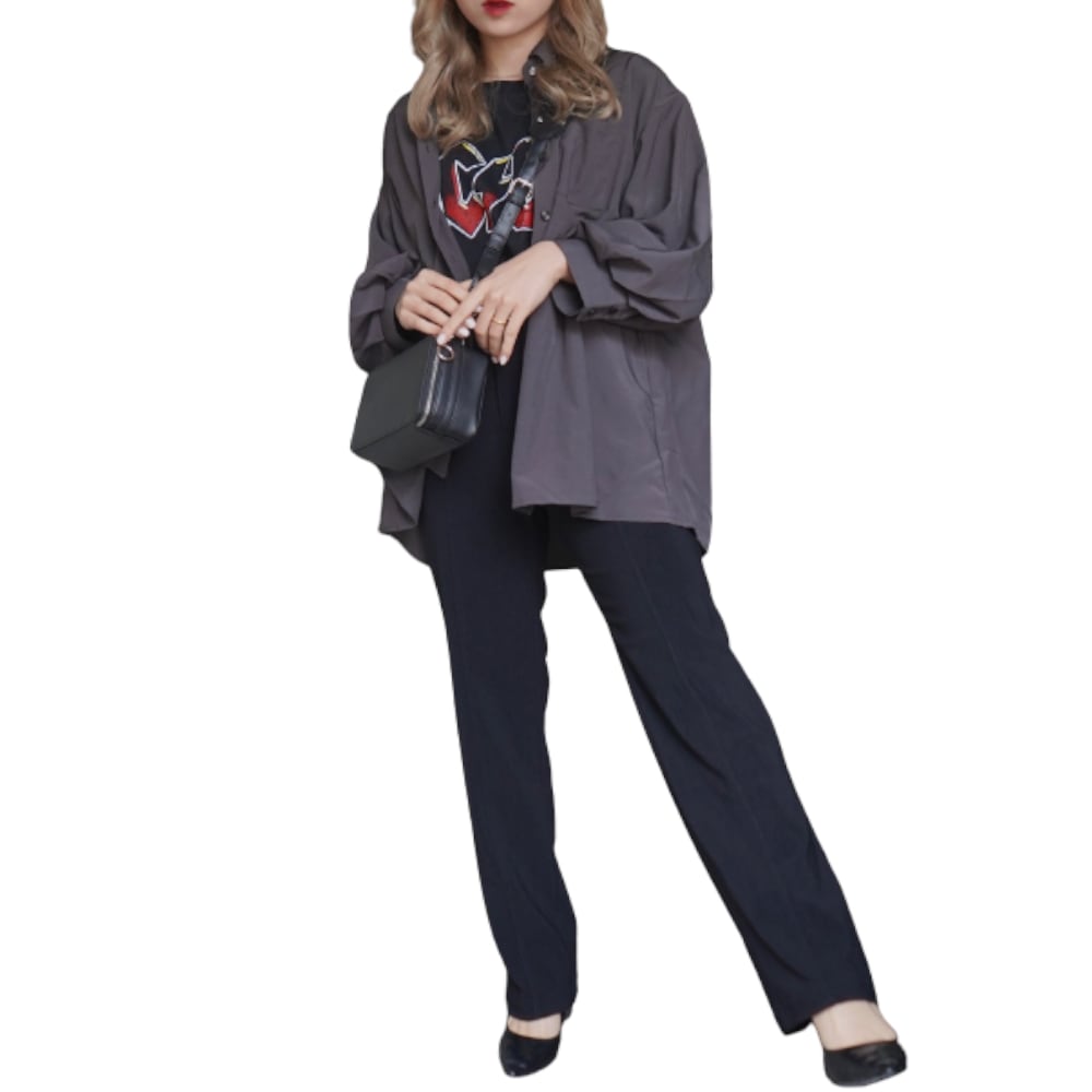 Balloon Sleeve Loose Fit Shirts (charcoal) A,D,G レディース