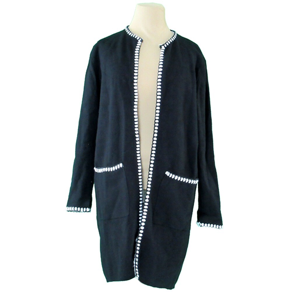 カーディガン ロング ニット 前開き レディース USA Sサイズ ブラック ホワイト 白 中古