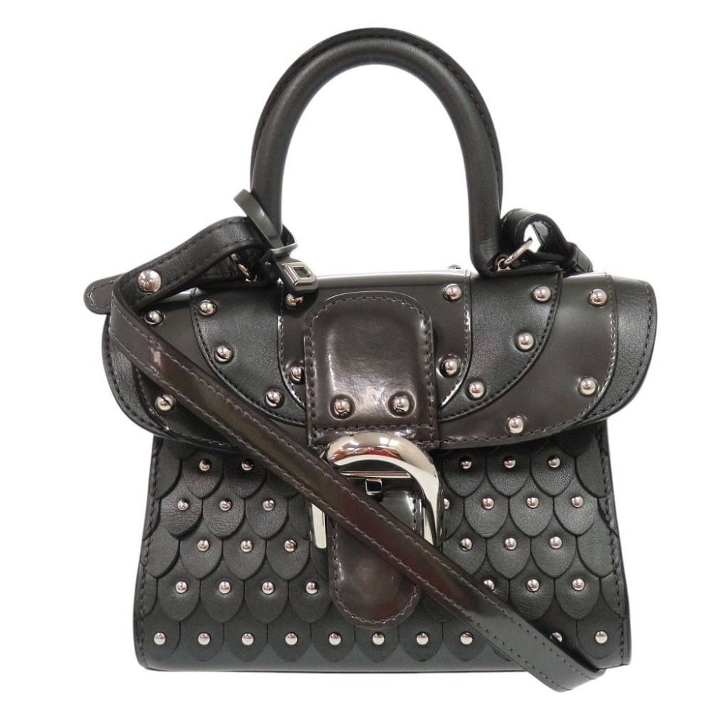新品同様 サンルイ ブリヨン マイクロ アイロン シールド スタッズ ショルダーバッグ パテントレザー アンティークブラック 0990【中古】 レディース