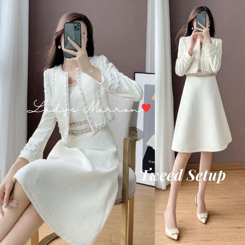 再販未定ツイードセットアップ 韓国 レディース ツイードジャケット ツイードワンピース 秋 冬 セレモニースーツ セレモニーセットアップ レディース 入学式スーツ 入園式スーツ 白 入学式 ママ 母親