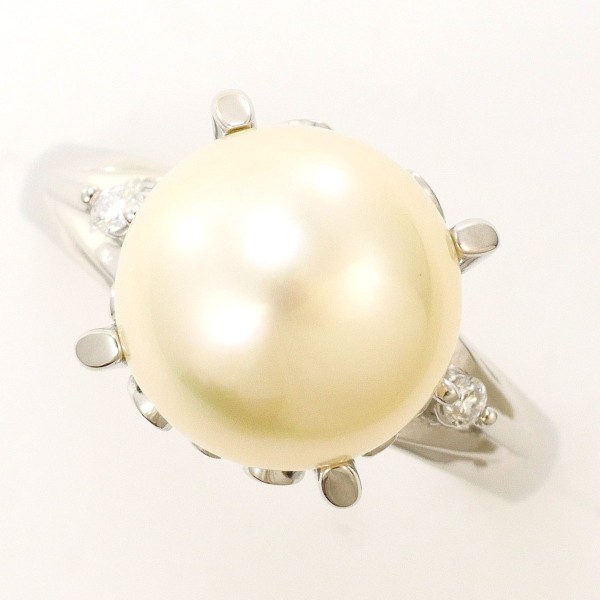 PT900 プラチナ リング 7号 パール(真珠) 約9mm ダイヤ 0.02 中古