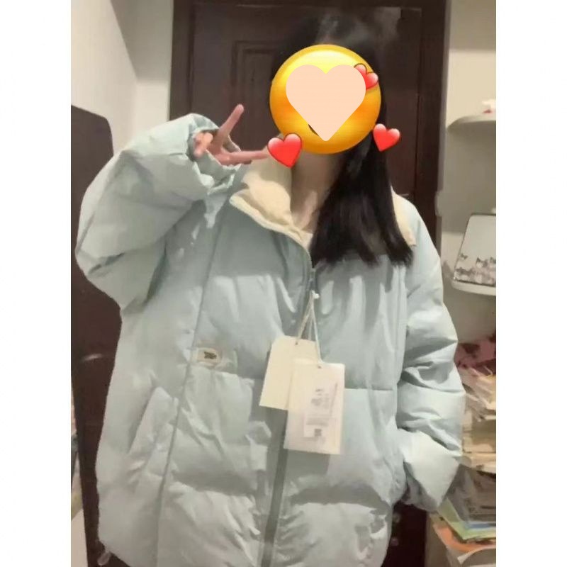 シンプルで甘い学生ライトブルーダウンジャケットレディース冬新作暖かくて寒いレトロブレッドジャケット