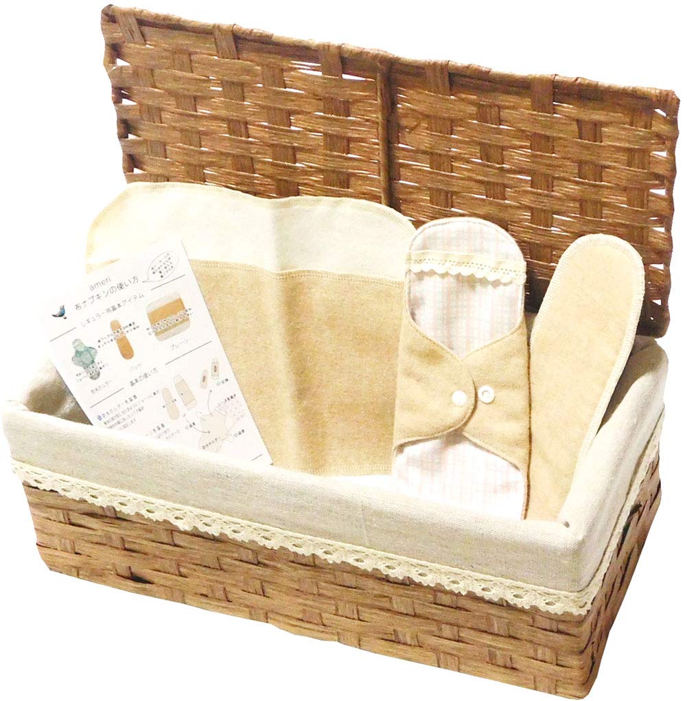 [アメリ]布ナプキン【プチおためしセット＋フタ付収納かご】セット (カゴベージュ)