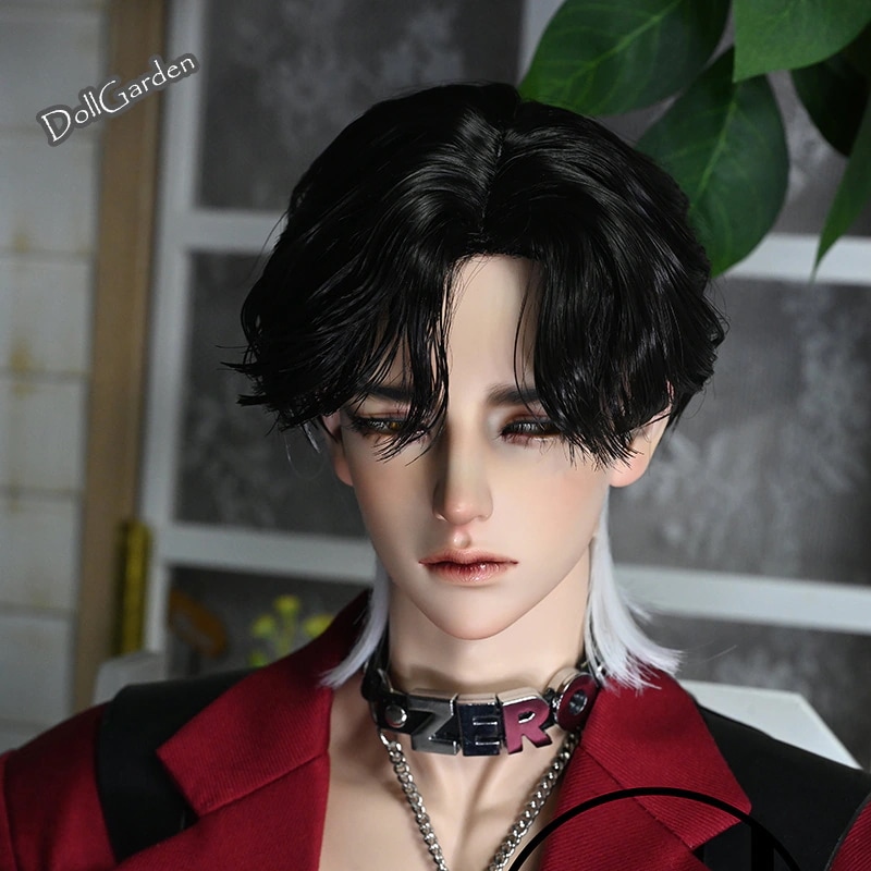 BJD 1/3 ドール用ウィッグ 配色ウルフ 柔らかい高温糸 セット済み 黒 白 SD/小顔SDサイズ球体関節人形用ウィッグ