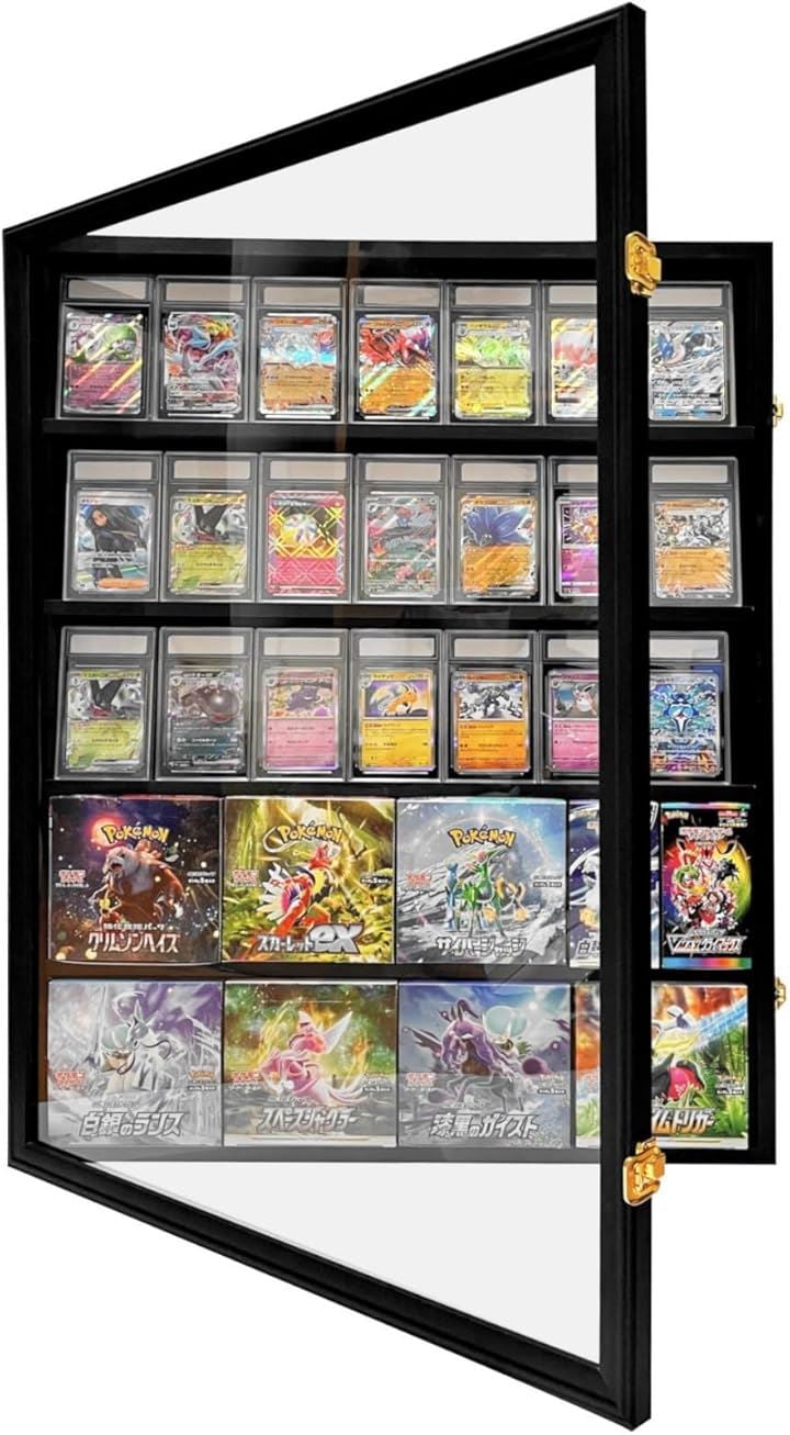 PSAポケモンカード ディスプレイケース 壁掛け コレクションケース ポケカ 遊戯王 デュエマ 対応 (ブラック, 35枚)