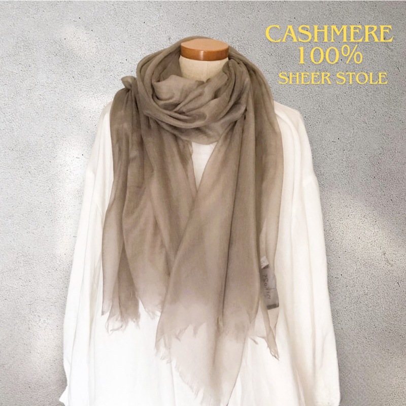[niko25] シアー カシミヤ100% ストール 薄手 大判 プレゼント 無地 軽量保温 シルクのような肌触りUVカット 防寒 春夏 ギフト 200×90cm 45g