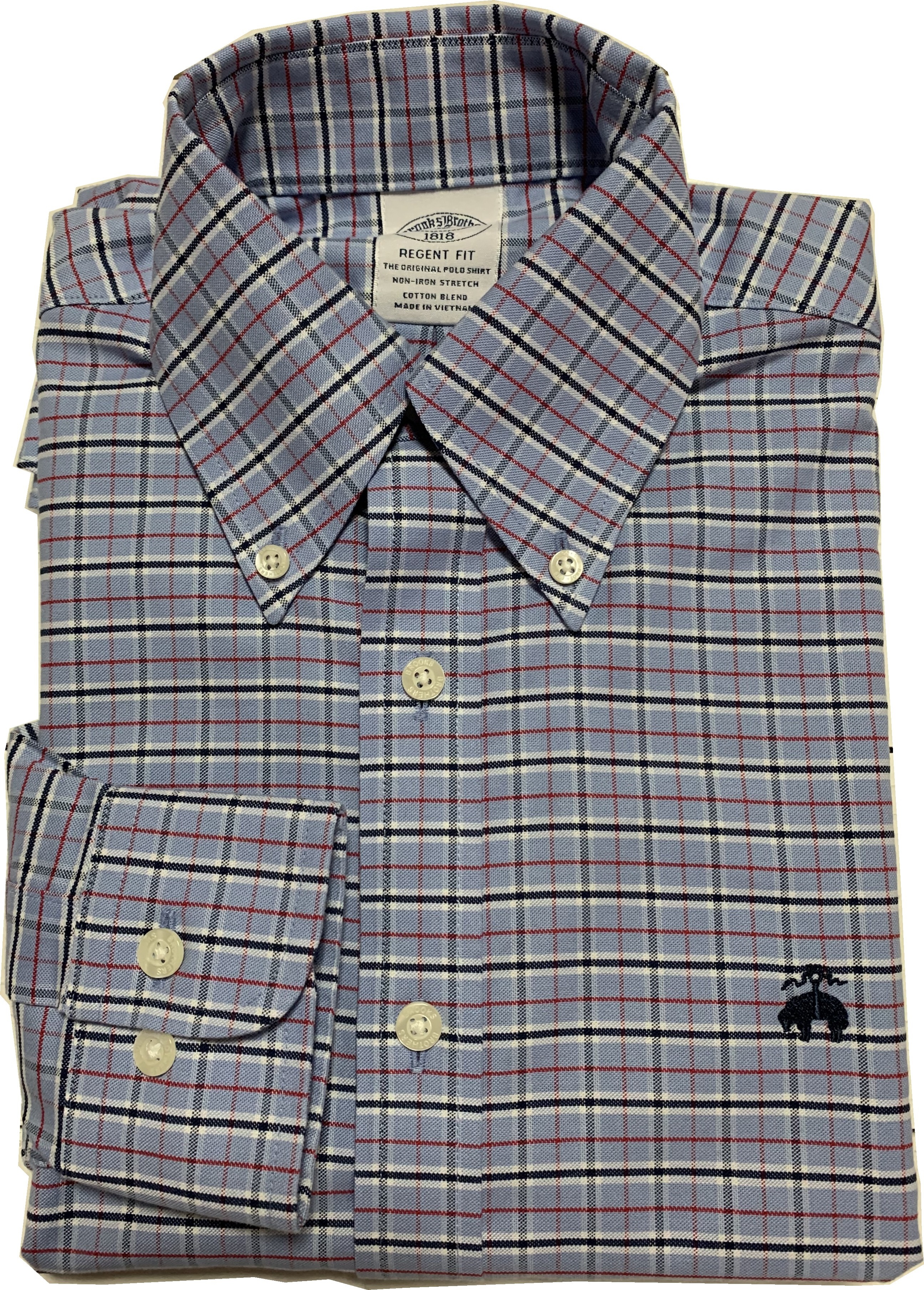 長袖 ワンポイント ボタンダウンシャツ チェック ブルー系 メンズ Brooks Brothers BB2-031