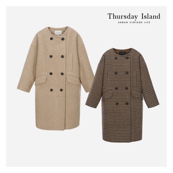 Thursday Island ノーカラー ダブルクロージングコート(T228MCT242W) 27,925円