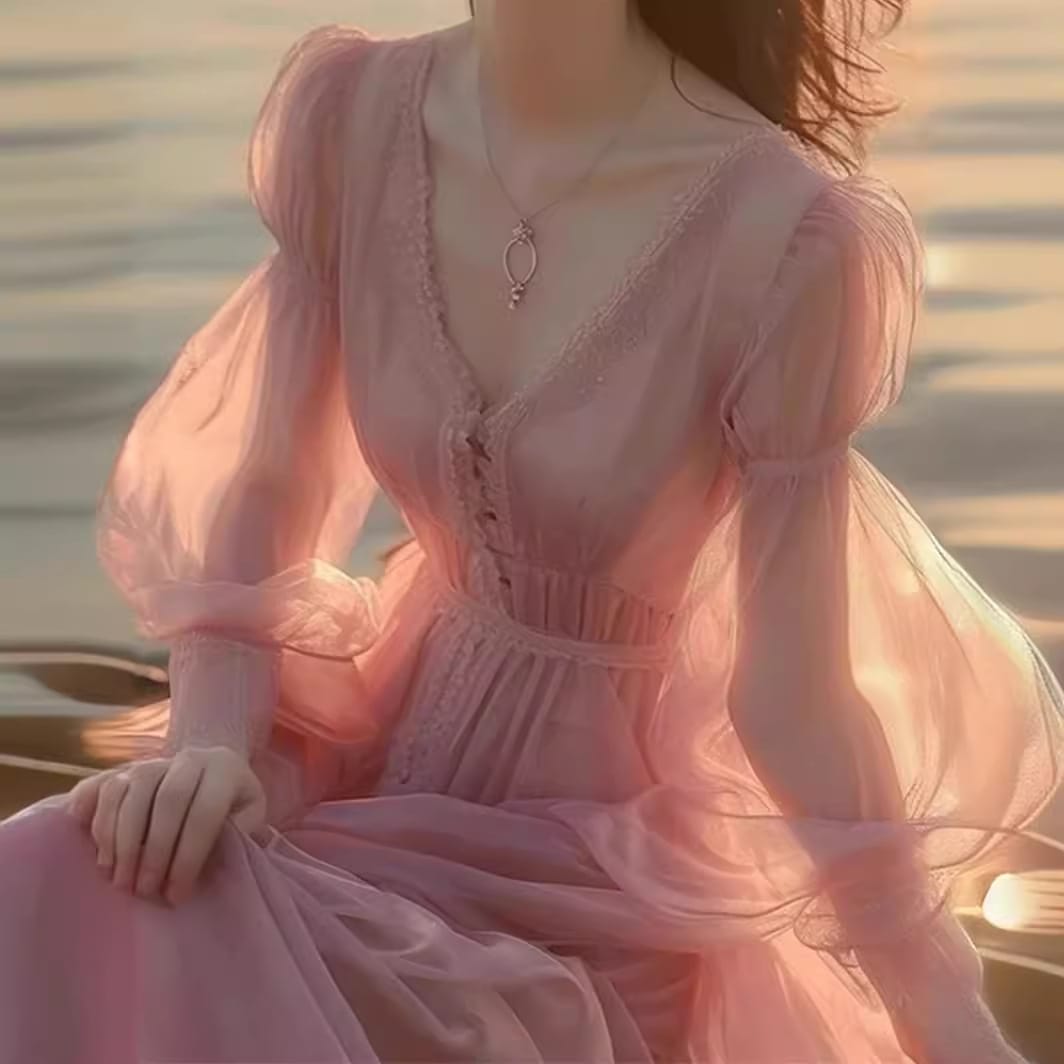 ピンクのシフォンドレス2024年春の新しいビーチスカートビーチバケーションスーパーフェアリースイートロングスカート