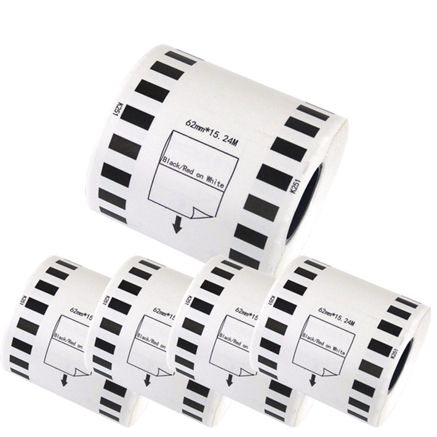 マックス用 感熱紙ラベル 無定長ラベル ELP-L6200NR-51 互換品 宛名ラベル 白／赤黒字 62mm×15.24m 5個セット 7,200円