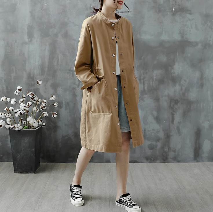アウター コート レディース 膝丈 長袖 スタンドカラー ストリート ウエストマーク ウエストリボン ポケット ハイウエスト 前開き コンサバ 薄手 かわいい 大人可愛い きれいめ シンプル カジュア