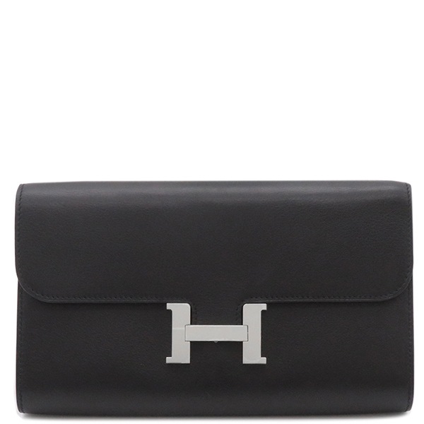 エルメス HERMES 長財布 コンスタンス トゥーゴー エヴァーグレイン ブラック シルバー金具 新品 未使用 黒 ショルダー サングルカヴァル B刻印（2023年製） 【箱】【中古】