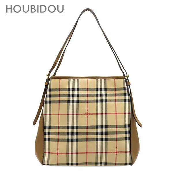 バーバリー トートバッグ ノバチェック キャンバス レザー ベージュ×ブラウン ゴールド金具 Horseferry Canterbury ショルダーバッグ 肩掛け 【中古】