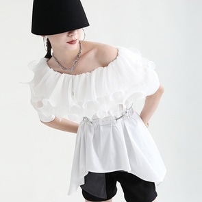 シャツ レディース 半袖 無地 夏 フレア セミフレア 裾フレア シフォン フリル ふわふわ