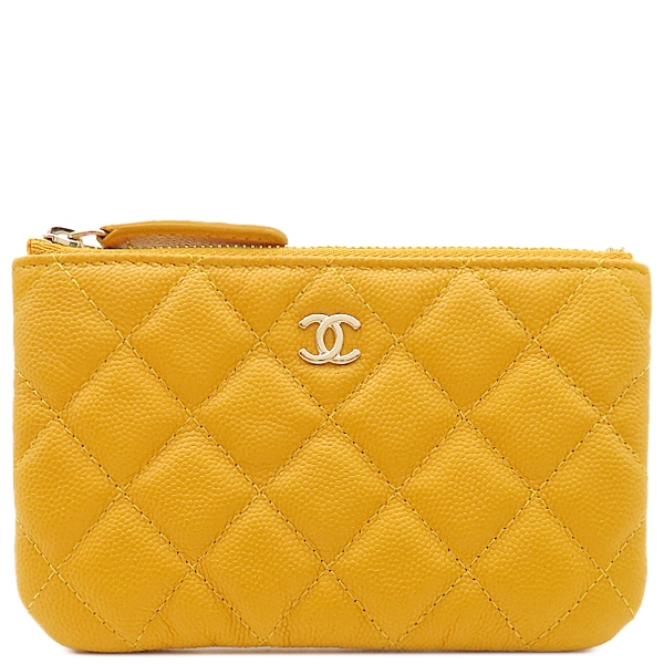 シャネル CHANEL ポーチ ジップポーチ キャビアスキン イエロー ゴールド金具 黄色 ココマーク マトラッセ 26****** 【箱】【中古】