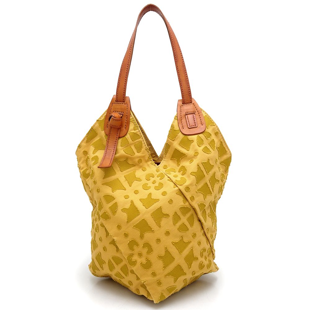 OJAMI オジャミ ショルダーバッグ 2019春夏コレクション KIRICOシリーズ キャンバスxレザー カラシ ブラウン/351716【中古】