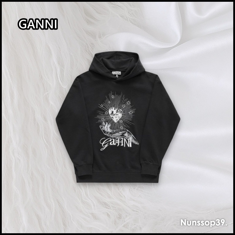 GANNI ハートロゴ プリント フードTシャツ
