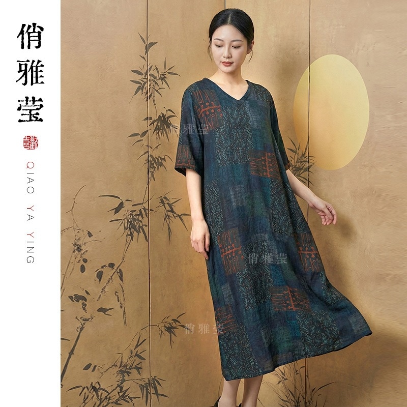 画罗裙 中年女性向け香云纱 夏用 ゆったりサイズ 両面着用可能スカート