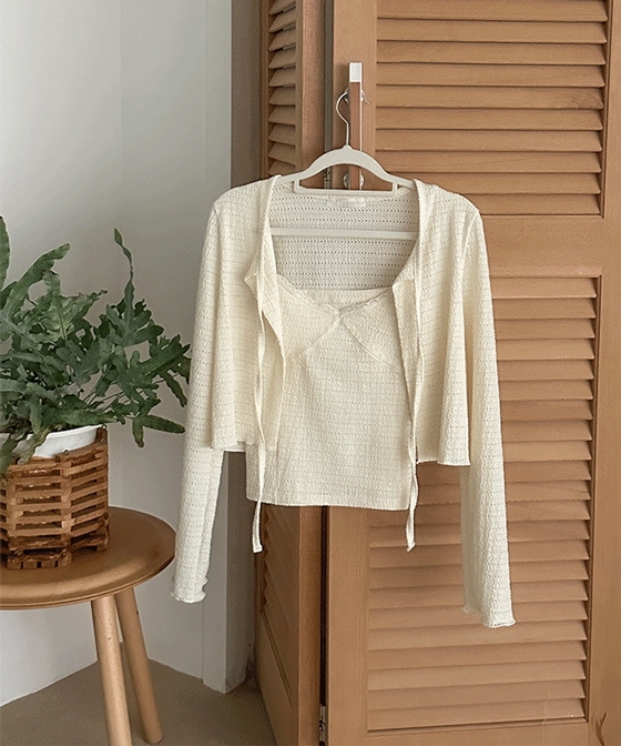 [set/カレンダー] ラテ パンチング レース カーディガン ノースリーブ