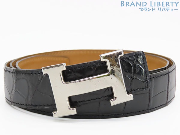 エルメスコンスタンスポロサスクロコダイルHベルトリバーシブル32MM100ブラックブラウンシルバー金具ポロサス