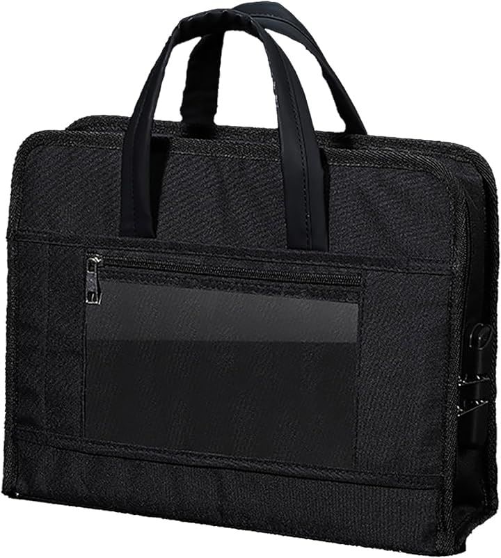 鍵付き パソコンバッグ タブレットケース パスワードロック ビジネスバッグ 印鑑入れ 重要書類 通帳 パスポート 出張 会議(ブラック)