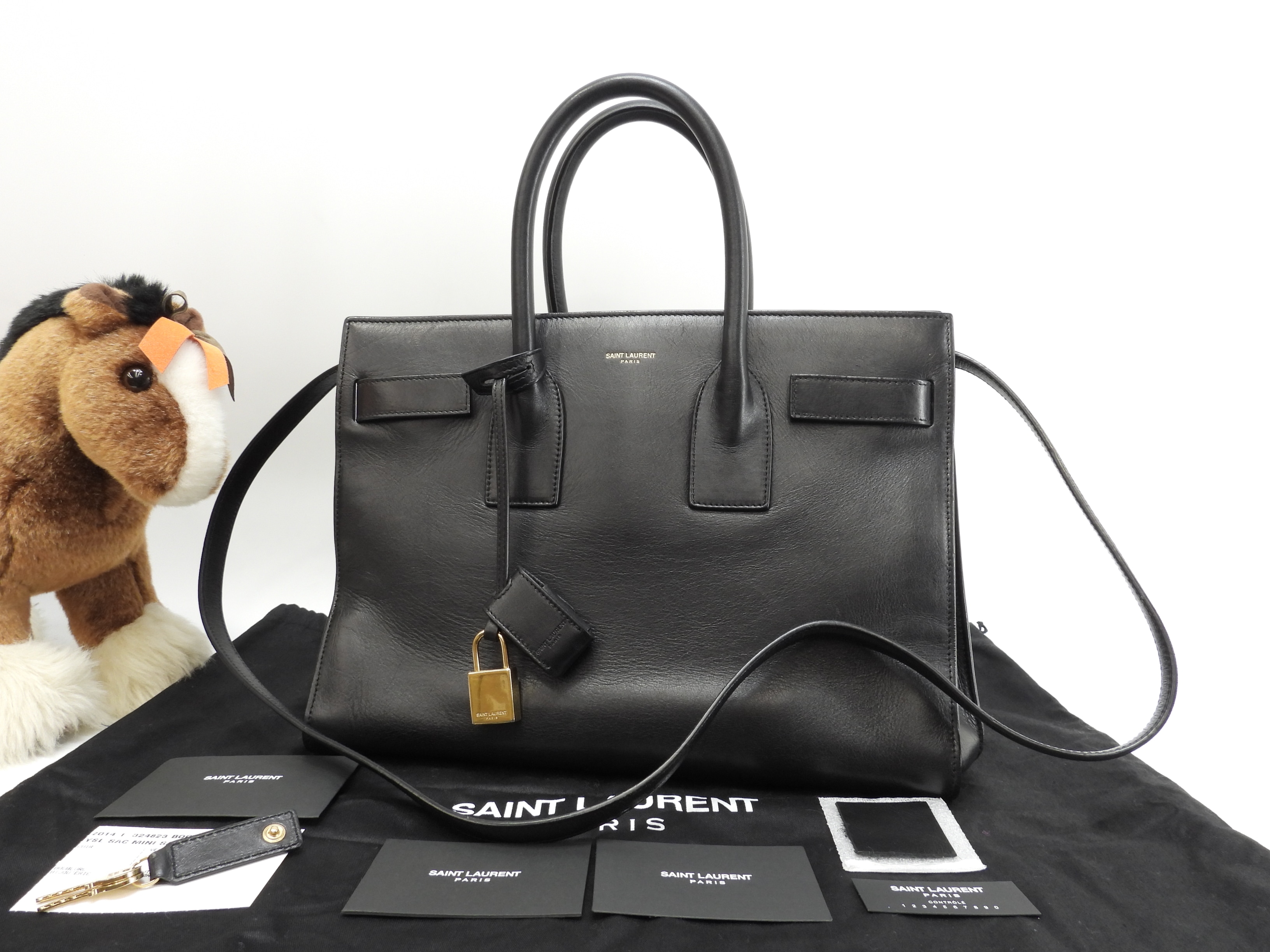 サックドジュール スムースレザー 黒 トートバッグ ハンドバッグ YSL@VLR324823-1013