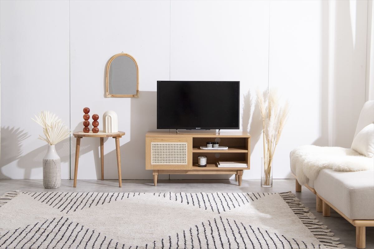 テレビ台 ローボード テレビボード キャビネット サイドボード リビングボード レトロ おしゃれ 木目 天然ラタン 韓国風 ナチュラル テレビラック 幅90cm