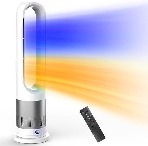 【2024新登場・冷暖兼用・羽根なし 】セラミックヒーター 暖房器具 省エネ 電気 ファンヒーター 3段階温風＆8段階送風 DCモーター 100首振り 9hタイマー 強風＆微風＆静音モード 大風量