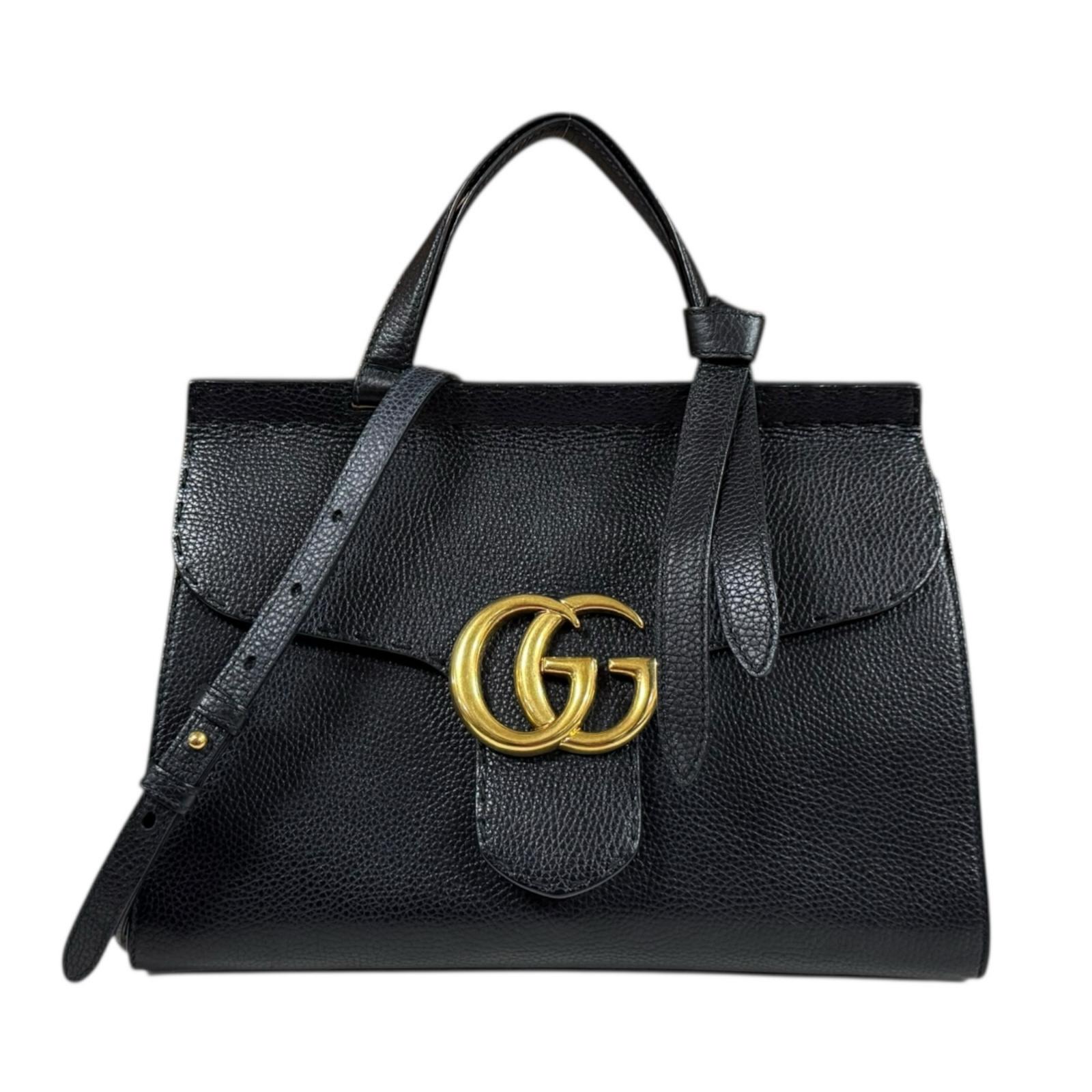 グッチ GGマーモント ショルダーバッグ レザー 421890 ブラック GUCCI 中古