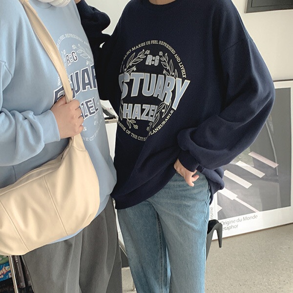 エアリー捺染ルーズフィットマンツーマンTシャツ61767ビッグサイズレディースファッション