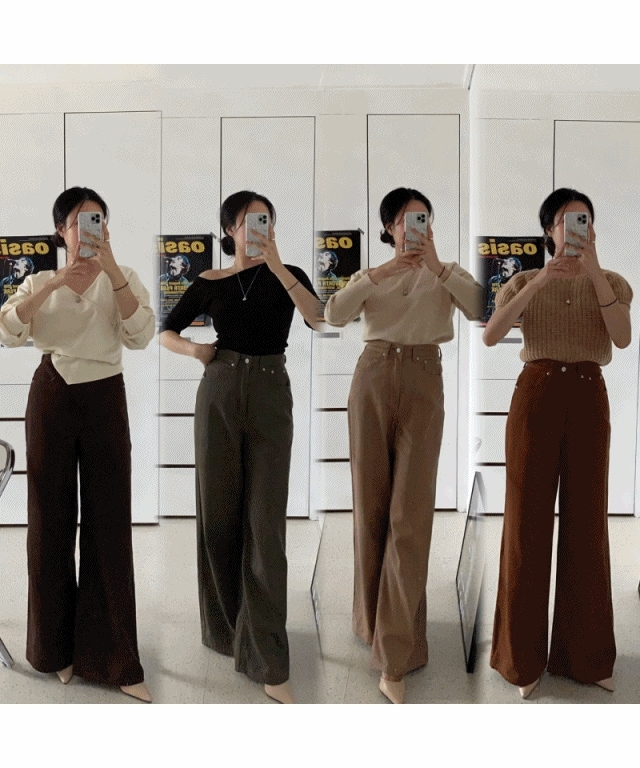 [カラー追加/人生デニム!!!] ハイウエスト シグネチャー ワイド ロング デニム ジーンズ パンツ 8color 濃い青 ブラウン 墨色 アイボリー キャメル カーキ 濃いベージュ