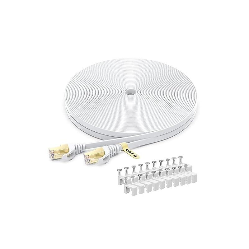 BUSOHE LANケーブル 25M Cat 8 フラットケーブル 40Gbps 2000MHz RJ45 コネクタ付き ギガビット 高速 イーサネットケーブル 金メッキ 爪折れ防止 カテゴリー8 家