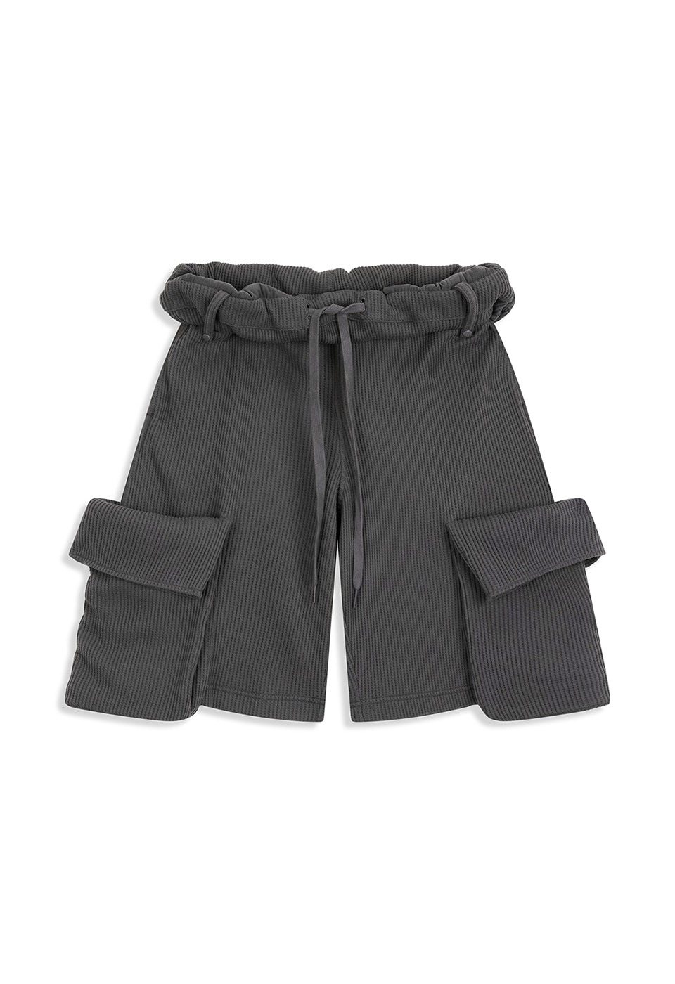【OPEN Yy】 26SS ROLLED WAIST WAFFLE CARGO SHORTS : CHARCOAL