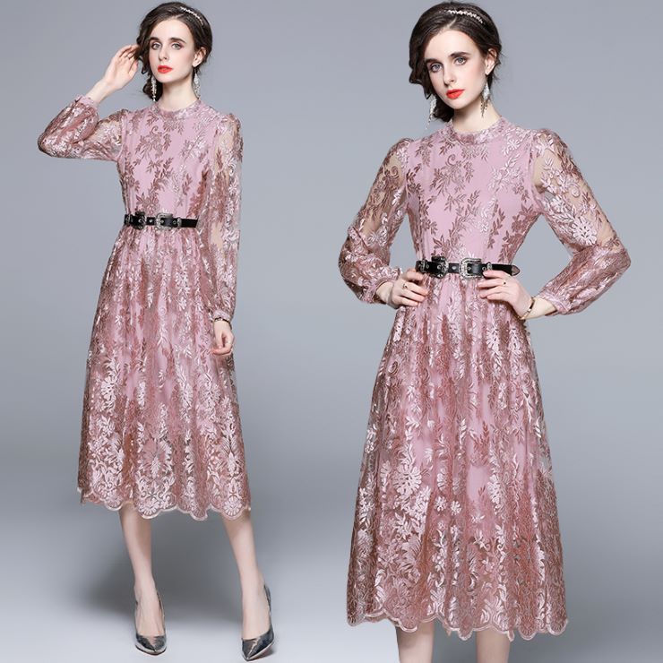 【5,616円クーポン利用で 9/20まで】 スタンドカラー長袖総レースワンピース ワンピース 結婚式 ドレス 結婚式 二次会 入園式 卒業式 大人 上品 入学式 OL