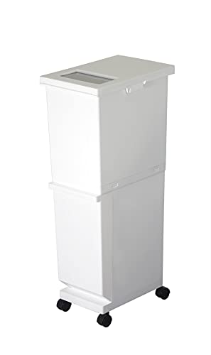 新輝合成(Shinki Gosei) トンボ ユニード ゴミ箱 2段 分別 蓋を開けずにごみを捨てられる スリム キャスター付 55リットル ホ