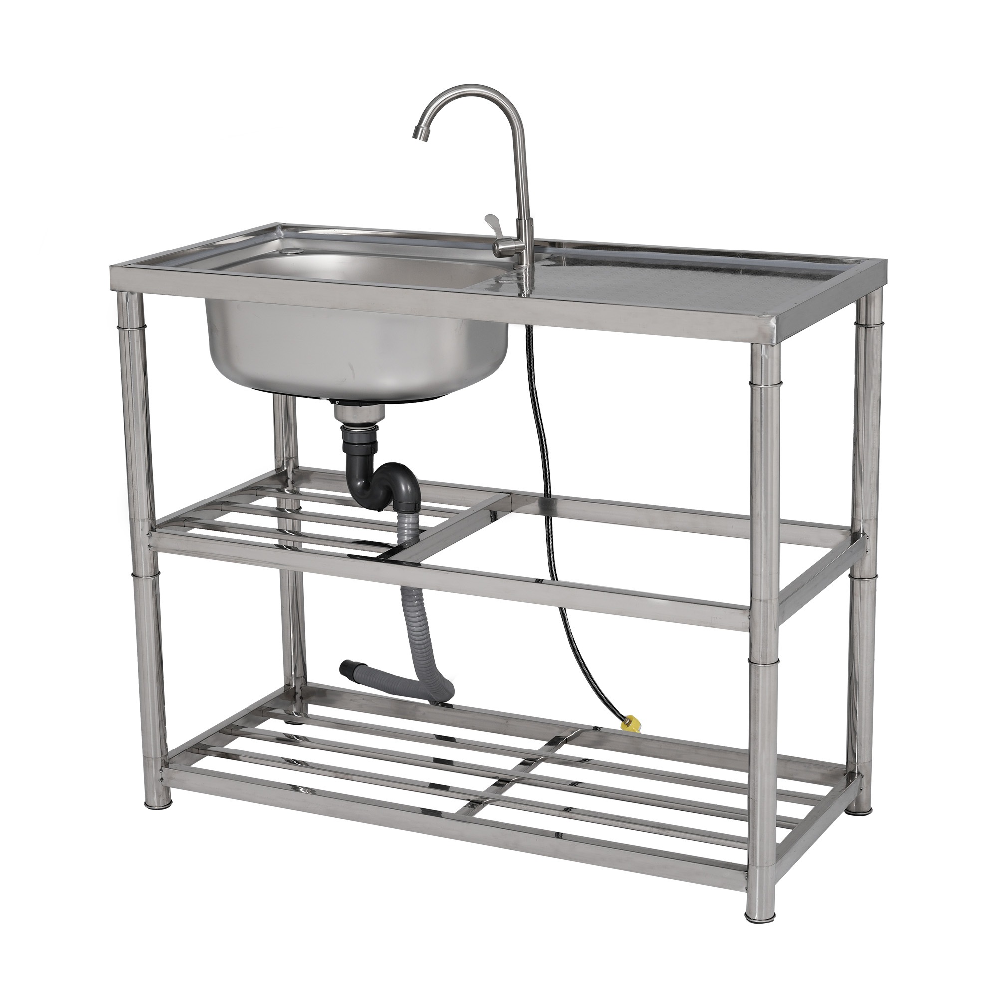 【国内発送&送·料·無·料】648【2025年新仕様】【幅100cm】屋外 流し台 ステンレス製 ガーデンシンク 作業台 キッチン 台所 屋外 簡易 シンク 組み立て簡単 収納棚付 庭 高さ調節 調理
