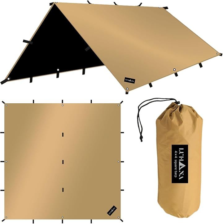 日本ブランド タープ 正方形 スクエア 難燃性 ポリエステル 耐水圧8000mm ブラックコーティング シルバーコーティング (サンドベージュ（難燃性ブラックコーティング, 4mx4m)