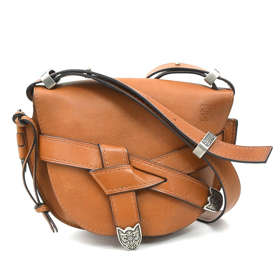 ロエベ LOEWE ショルダーバッグ ゲートバッグ ウエスタン スモール レザー ブラウン レディース 90246i