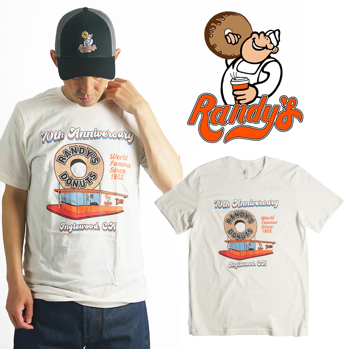 ランディーズドーナッツ Randy s Donuts 70th アニバーサリー 半袖 Tシャツ メンズ S-XXL 70周年 限定 海外買い付け商品 スーベニア