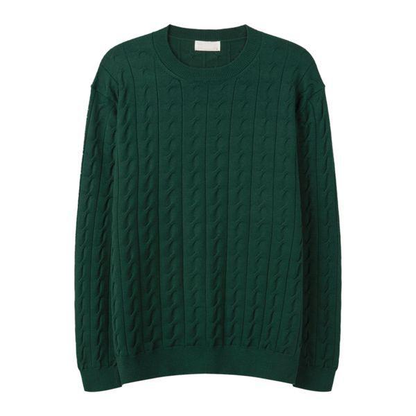 メンズシームレスケーブルスパンラウンドニット SG KN Q034 グリーン_P416069736