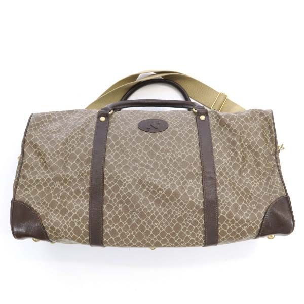 総柄 ボストンバッグ 茶系 鍵 チャーム ポーチ付き レディース