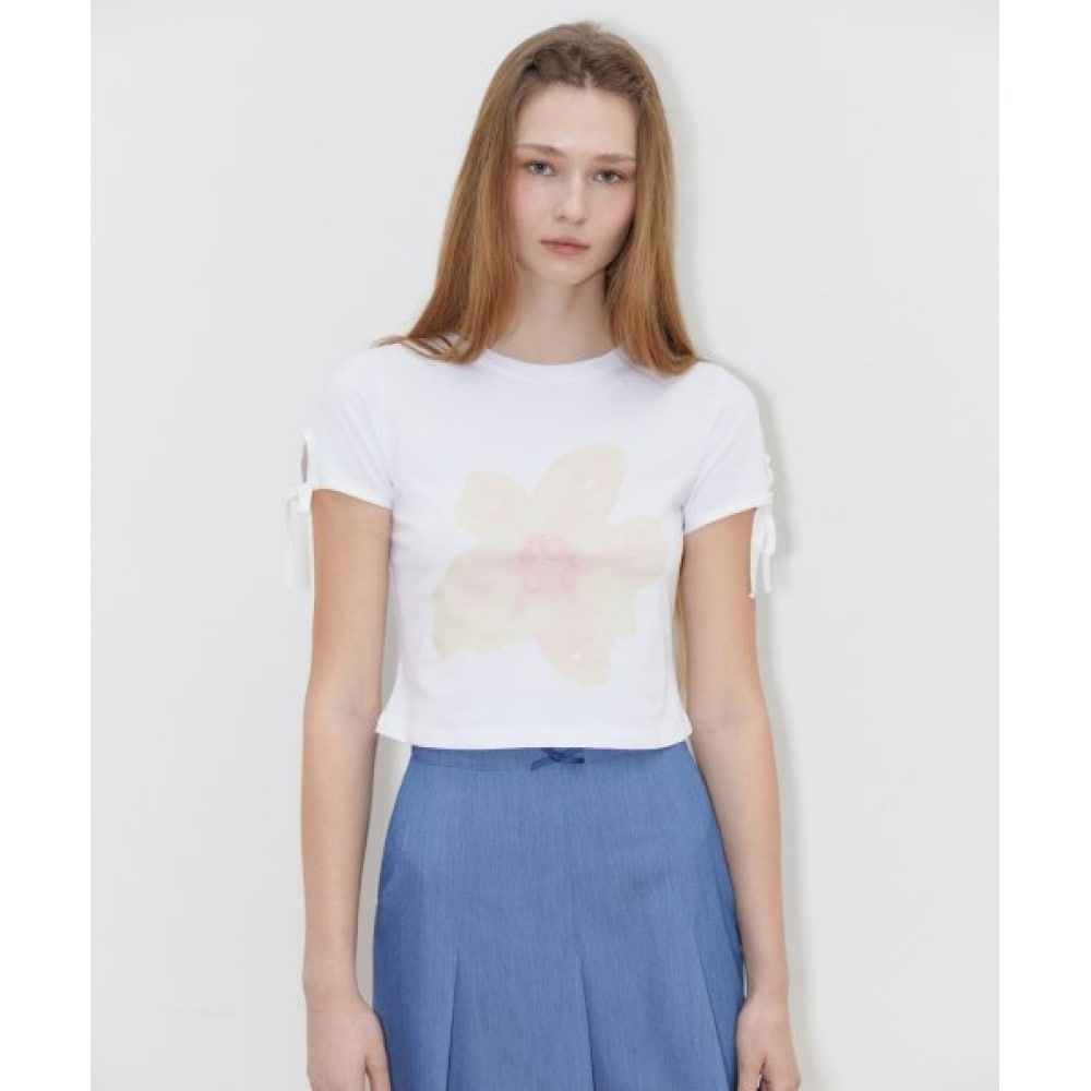 シヌーンプリントリボンスリーブ T-ショートシューズ