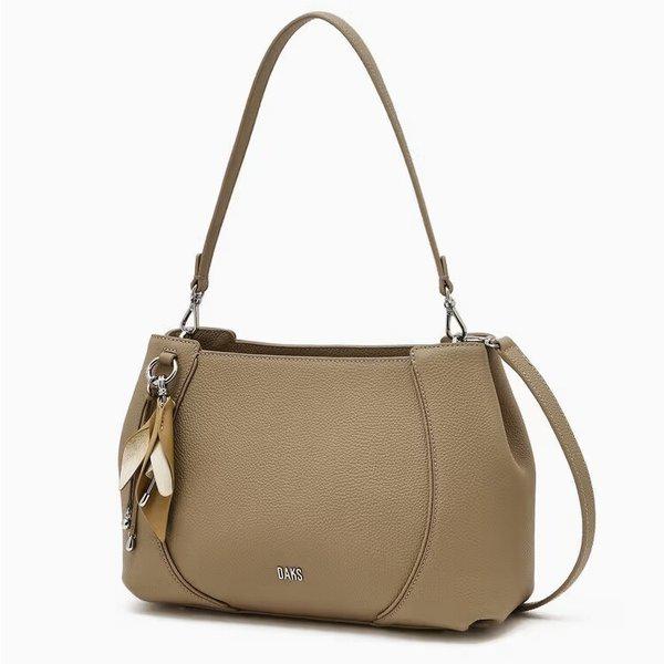 AK盆唐店 ハンドバッグ ベージュ 牛革 フラワーチャーム装飾 ショルダーバッグ MDCBA6E572I2