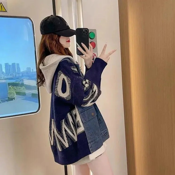 マウンテンパーカー 2024 秋 ニット 切り替え デニムジャケット トレンチコート 長袖 防寒 セミロング丈 パーカー 保温 アウター スウェット ジャンパー チェスターコート コート