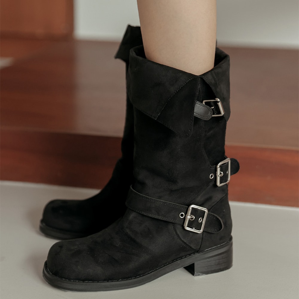 クゼインバックルロールアップツーウェイロングブーツ - 2タイプ