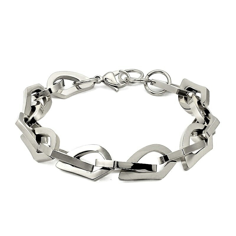 ハーフハートリンクチェーン ブレスレット 銀色 シルバー シンプル 鎖 上品 人気 サージカルステンレス316L 手首 アクセサリー つけやすい 男性 女性 プレゼント stb00-00-0223
