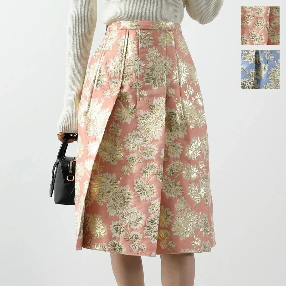 N21 ヌメロヴェントゥーノ フレアスカート C073 5899 レディース ジャガード 花 フワラー スリット ラメ プリーツ カラー2色 【mega】